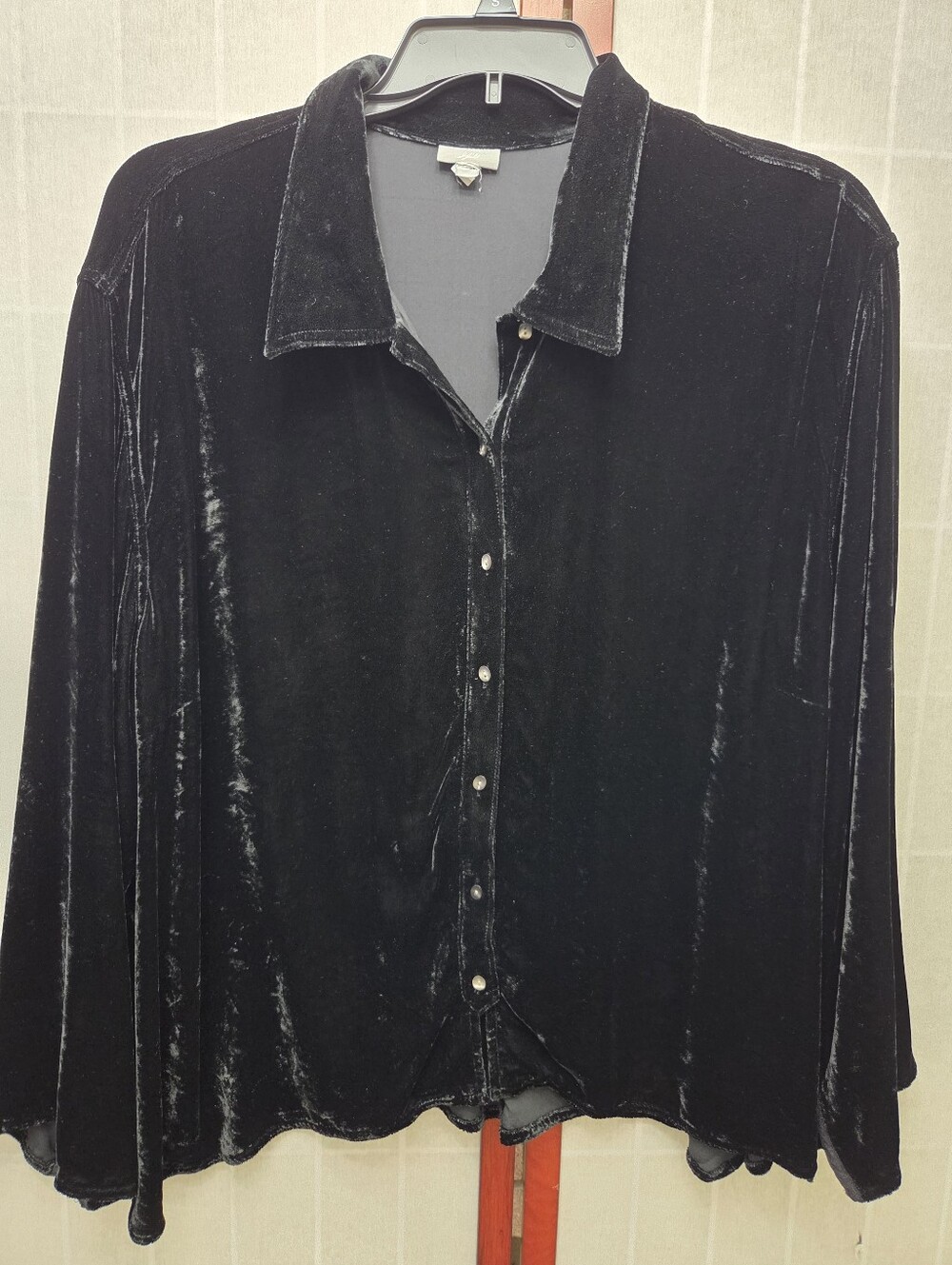 J. Jill Black Velvet Button Front Shirt Gothic Whimsigoth Dark Academia